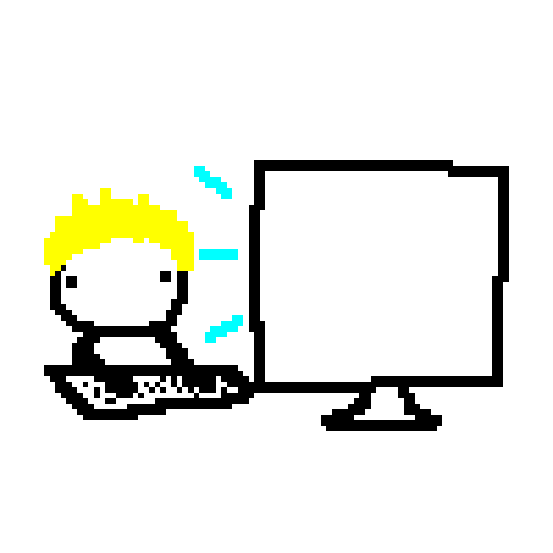 picture of the nimk character sitting at a computer